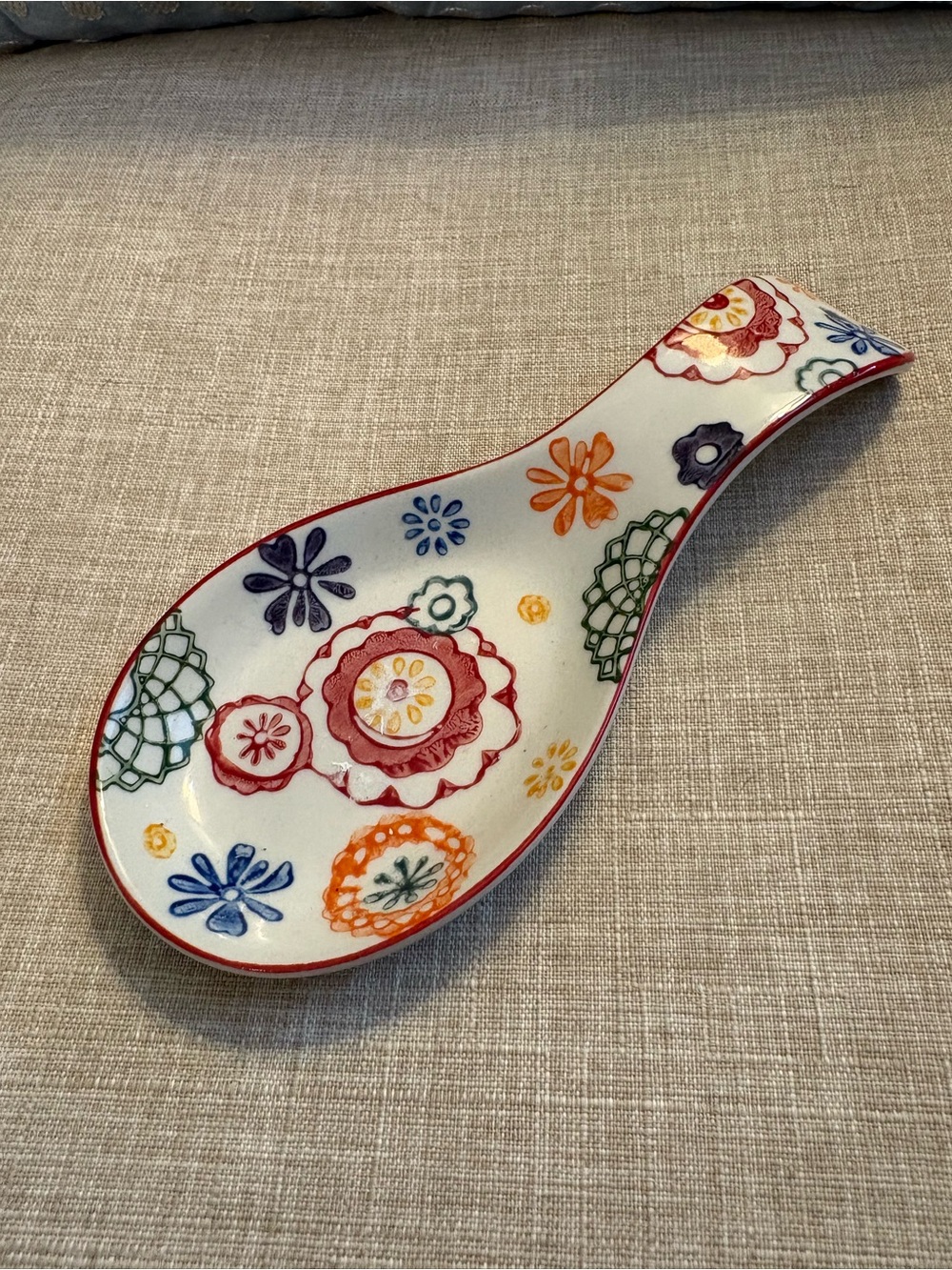 Pier One Spoon Rest Zinnia White Multicolor Floral Table Wall Hang Hand Painted